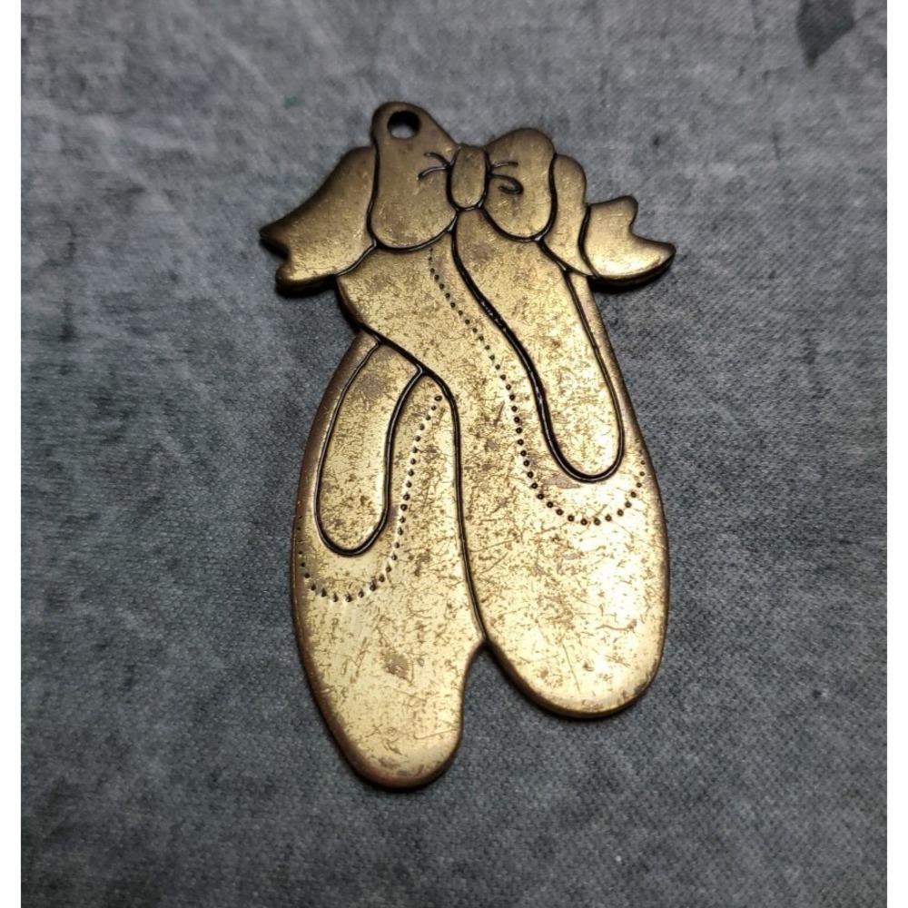 Vtg 90s Russ Brass Ballet Slippers Keychain Charm Ballerina